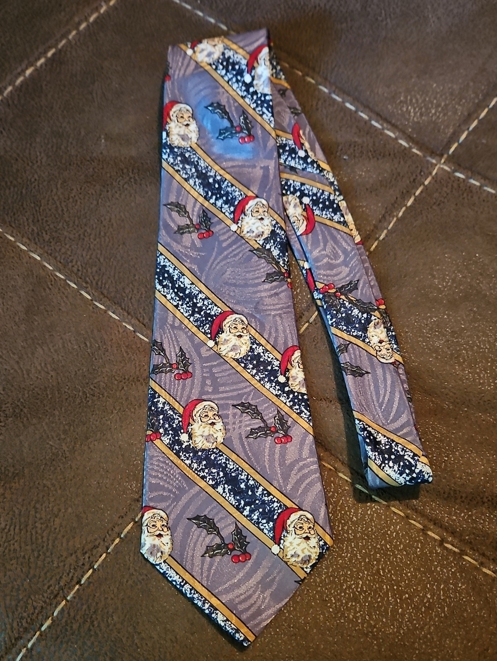 Adolfo Holiday Santa Print Tie with Red Accents